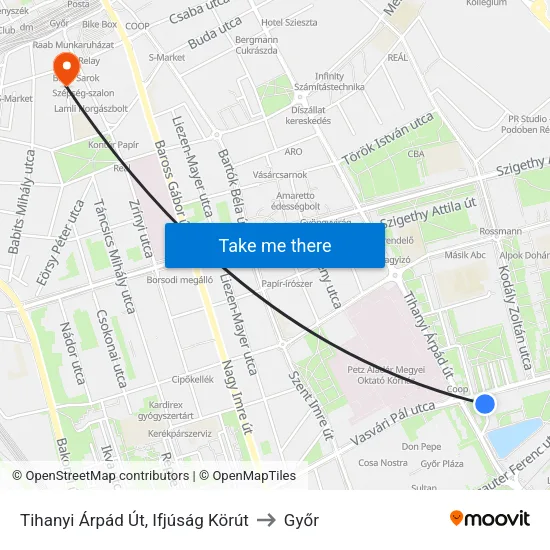 Tihanyi Árpád Út, Ifjúság Körút to Győr map