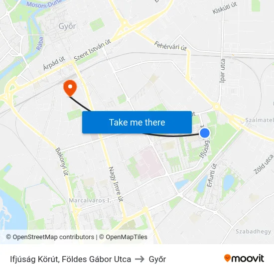 Ifjúság Körút, Földes Gábor Utca to Győr map