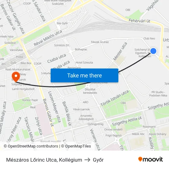 Mészáros Lőrinc Utca, Kollégium to Győr map