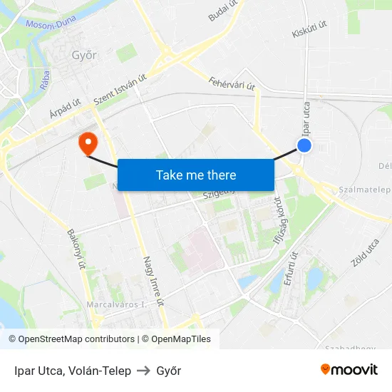 Ipar Utca, Volán-Telep to Győr map