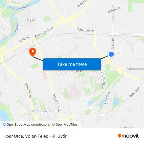 Ipar Utca, Volán-Telep to Győr map
