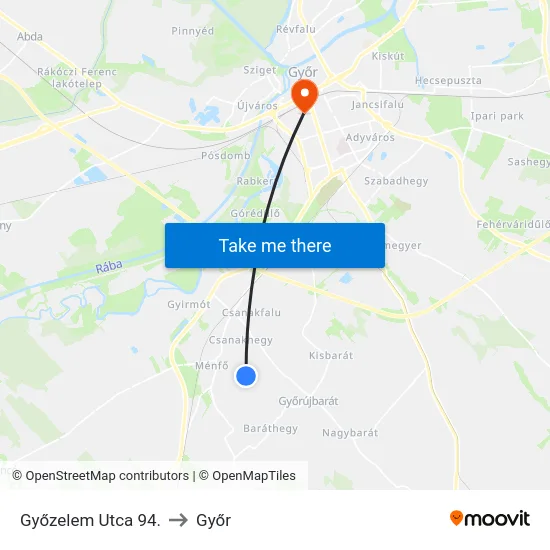 Győzelem Utca 94. to Győr map
