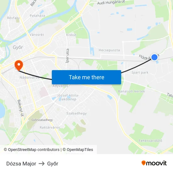 Dózsa Major to Győr map