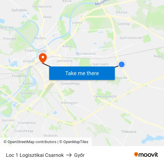 Loc 1 Logisztikai Csarnok to Győr map