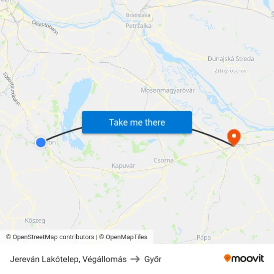 Jereván Lakótelep, Végállomás to Győr map