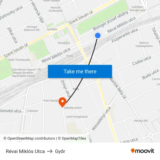 Révai Miklós Utca to Győr map