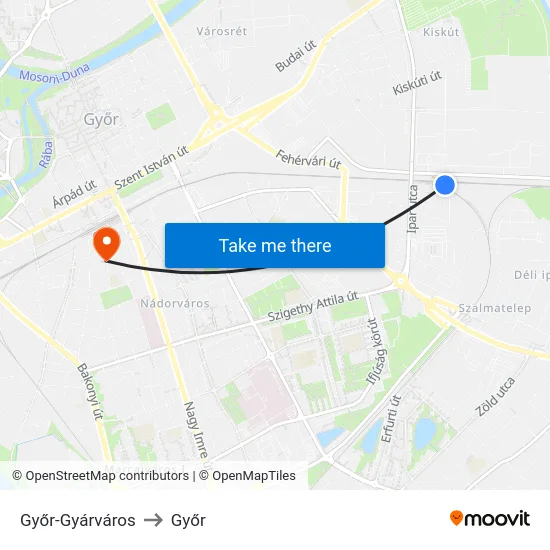 Győr-Gyárváros to Győr map