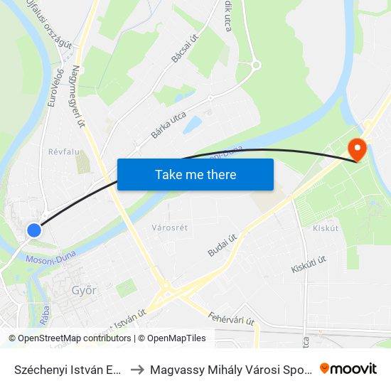 Széchenyi István Egyetem to Magvassy Mihály Városi Sportcsarnok map