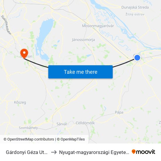 Gárdonyi Géza Utca to Nyugat-magyarországi Egyetem map