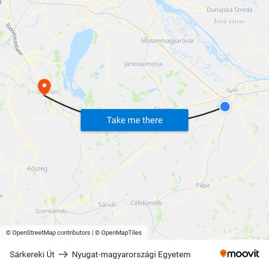 Sárkereki Út to Nyugat-magyarországi Egyetem map