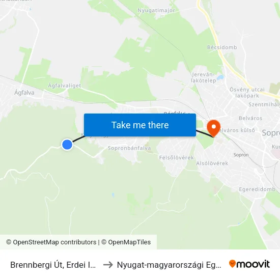 Brennbergi Út, Erdei Iskola to Nyugat-magyarországi Egyetem map