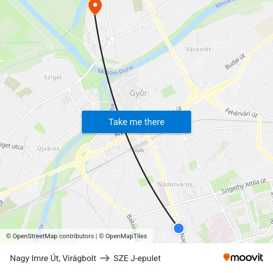 Nagy Imre Út, Virágbolt to SZE J-epulet map