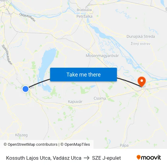 Kossuth Lajos Utca, Vadász Utca to SZE J-epulet map