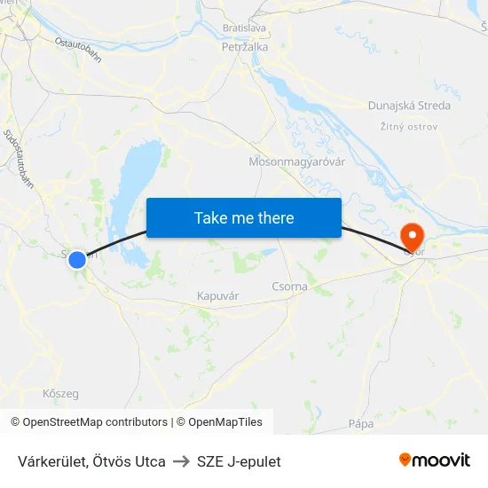 Várkerület, Ötvös Utca to SZE J-epulet map