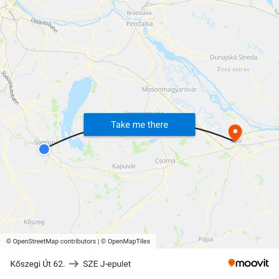 Kőszegi Út 62. to SZE J-epulet map