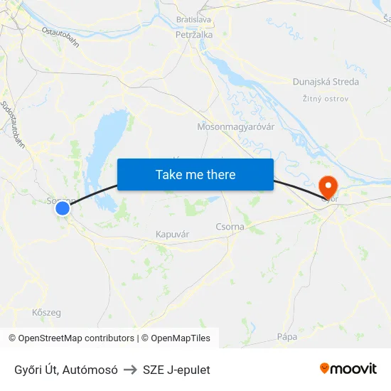 Győri Út, Autómosó to SZE J-epulet map