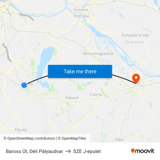 Baross Út, Déli Pályaudvar to SZE J-epulet map