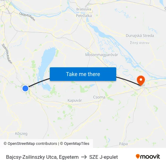Bajcsy-Zsilinszky Utca, Egyetem to SZE J-epulet map