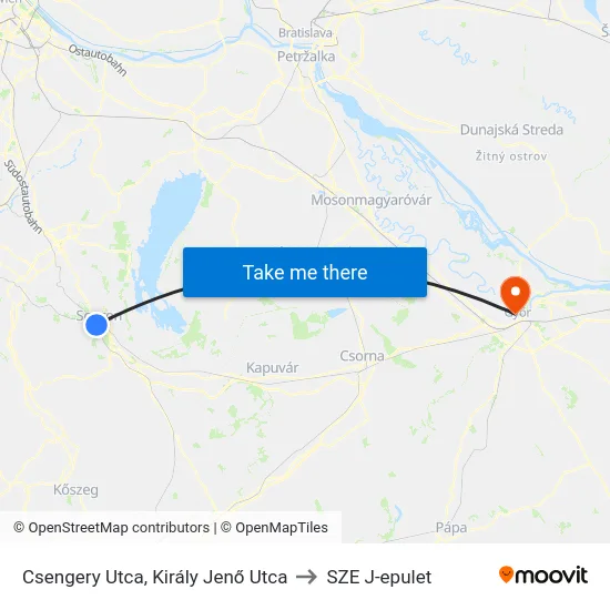 Csengery Utca, Király Jenő Utca to SZE J-epulet map