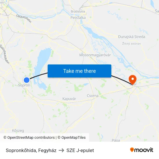 Sopronkőhida, Fegyház to SZE J-epulet map