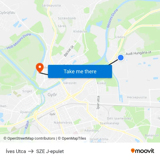 Íves Utca to SZE J-epulet map