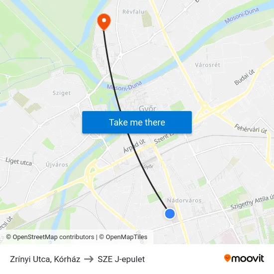Zrínyi Utca, Kórház to SZE J-epulet map