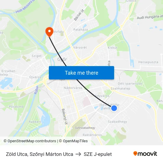 Zöld Utca, Szőnyi Márton Utca to SZE J-epulet map