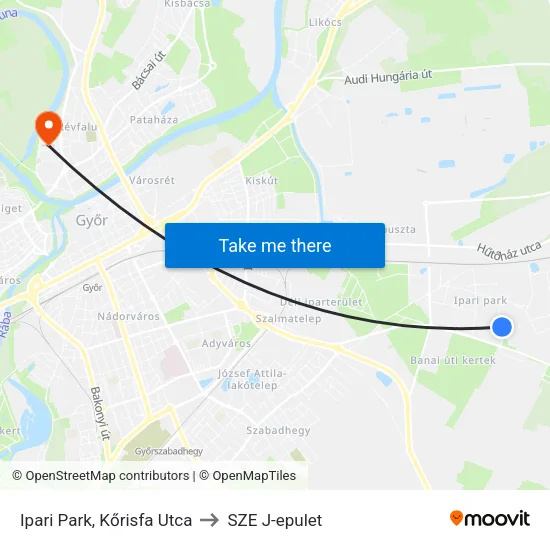 Ipari Park, Kőrisfa Utca to SZE J-epulet map