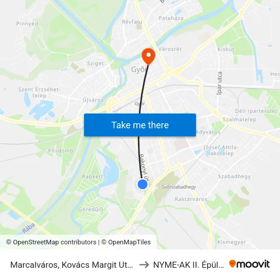 Marcalváros, Kovács Margit Utca to NYME-AK  II. Épület map