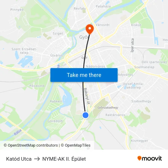 Katód Utca to NYME-AK  II. Épület map