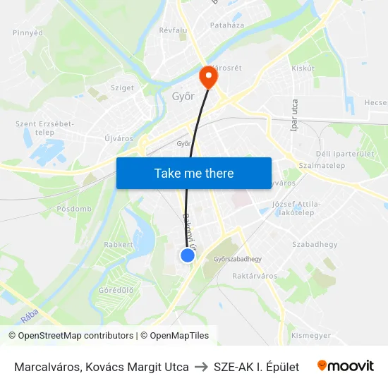 Marcalváros, Kovács Margit Utca to SZE-AK I. Épület map