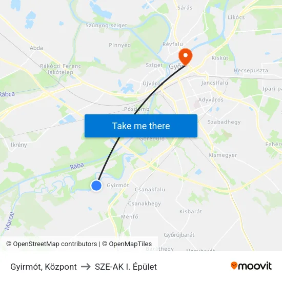 Gyirmót, Központ to SZE-AK I. Épület map