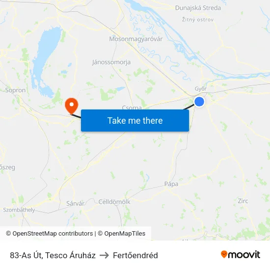 83-As Út, Tesco Áruház to Fertőendréd map