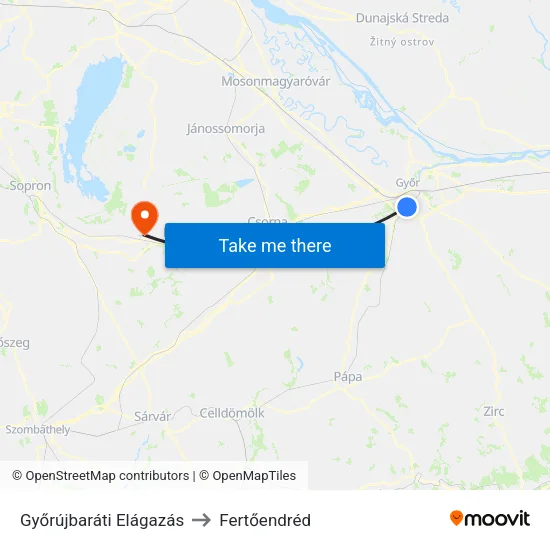 Győrújbaráti Elágazás to Fertőendréd map