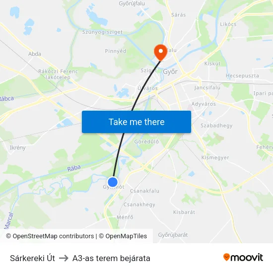 Sárkereki Út to A3-as terem bejárata map