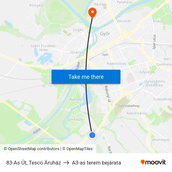 83-As Út, Tesco Áruház to A3-as terem bejárata map