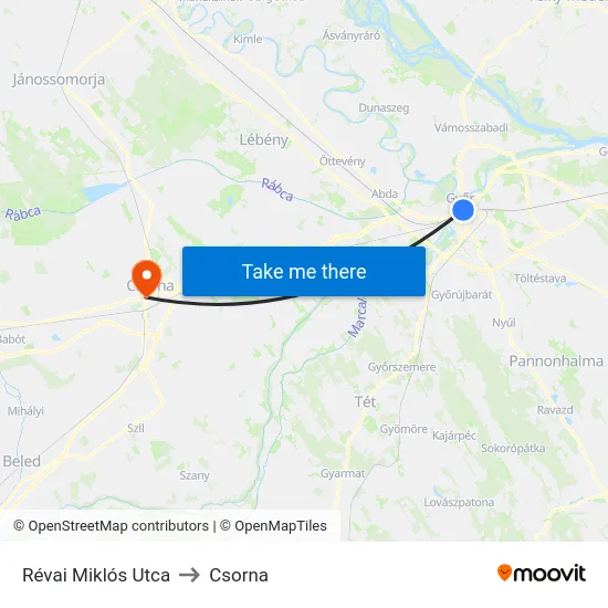 Révai Miklós Utca to Csorna map