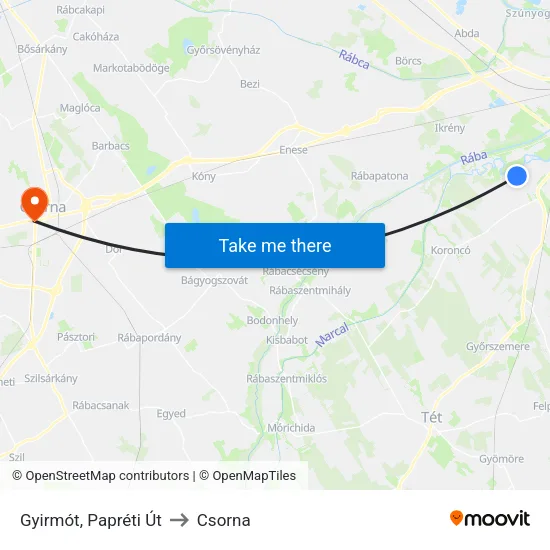 Gyirmót, Papréti Út to Csorna map