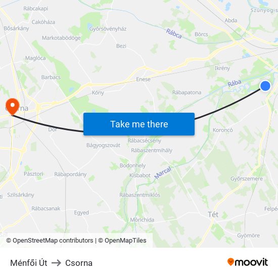 Ménfői Út to Csorna map