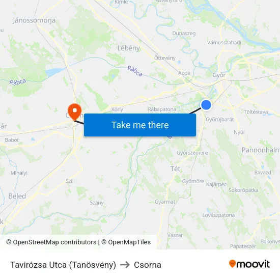 Tavirózsa Utca (Tanösvény) to Csorna map