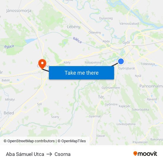 Aba Sámuel Utca to Csorna map