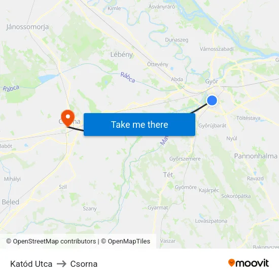 Katód Utca to Csorna map