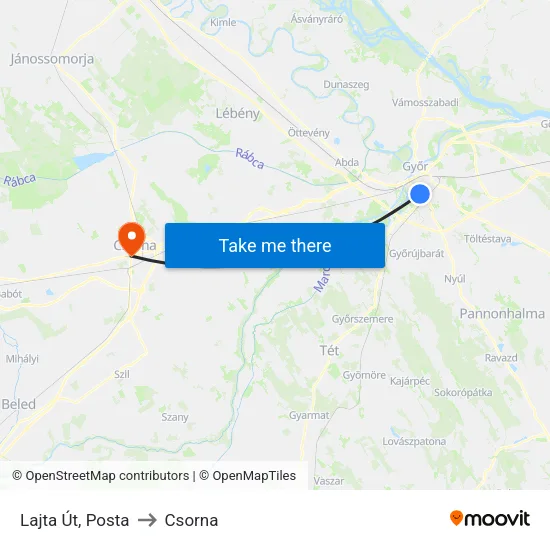 Lajta Út, Posta to Csorna map