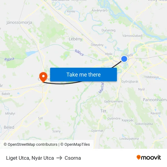 Liget Utca, Nyár Utca to Csorna map