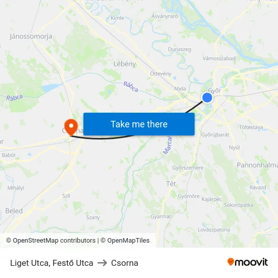 Liget Utca, Festő Utca to Csorna map
