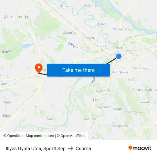 Illyés Gyula Utca, Sporttelep to Csorna map