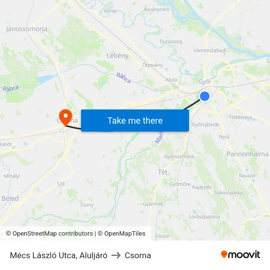 Mécs László Utca, Aluljáró to Csorna map