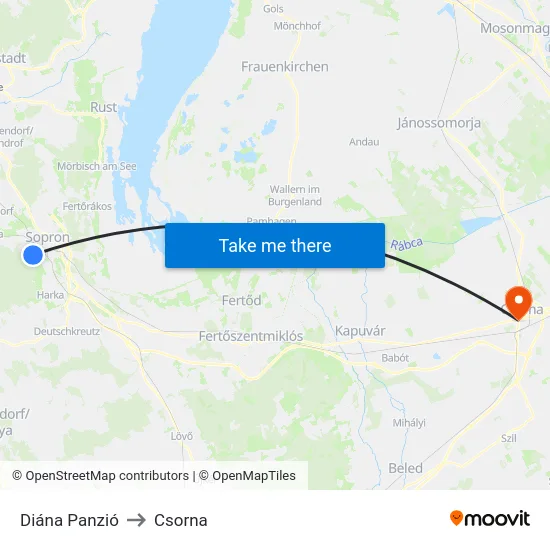 Diána Panzió to Csorna map
