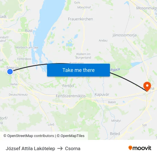 József Attila Lakótelep to Csorna map