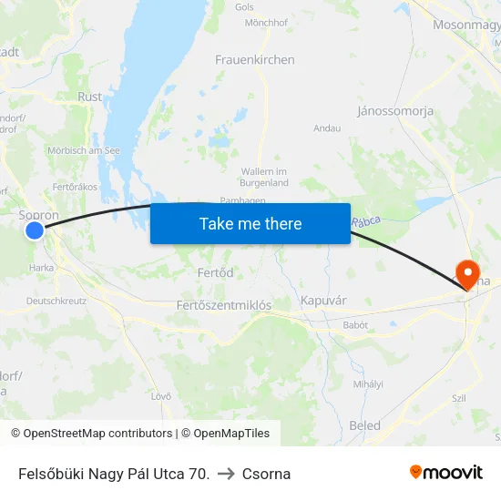 Felsőbüki Nagy Pál Utca 70. to Csorna map